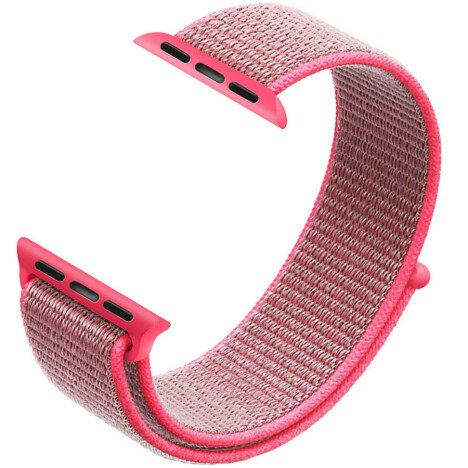 Curea iUni compatibila cu Apple Watch 1/2/3/4/5/6/7, 44mm, Nylon Sport, Woven Strap, Pink